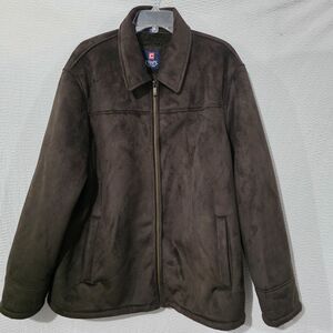 Chaps Mens Faux Suede Shearling Coat Brown Full Zip Sherpa Lined Barn Jacket XL